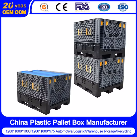 Grande/Grande Industrial HDPE Heavy Duty Warehouse Storage Apilable Plegable/Plegable/Plegable Palet de plástico Bin/Box/Container para la industria de autopartes Logística